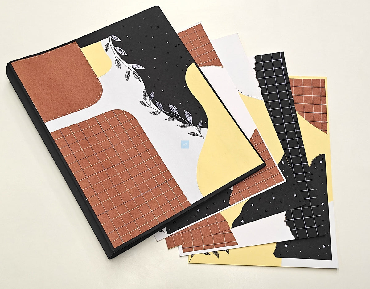Project Banao Terracotta & Black Aesthetic A4 Project File & Sheets Combo | Handmade Ring Binder with 10 Designer Sheets | Decorative Presentation Folder for School & College Projects | Made in India