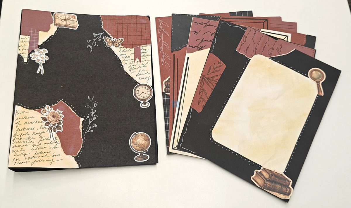Project Banao A4 Handmade Project File & Sheets Combo – Burgundy, Black & Vintage Literary Theme | Ring Binder with 10 Designer Sheets | Retro Journal Style | Made in India