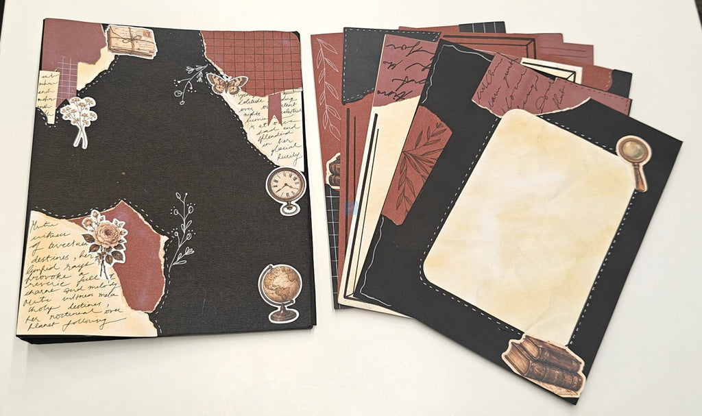 Project Banao A4 Handmade Project File & Sheets Combo – Burgundy, Black & Vintage Literary Theme | Ring Binder with 10 Designer Sheets | Retro Journal Style | Made in India