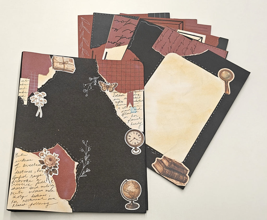 Project Banao A4 Handmade Project File & Sheets Combo – Burgundy, Black & Vintage Literary Theme | Ring Binder with 10 Designer Sheets | Retro Journal Style | Made in India