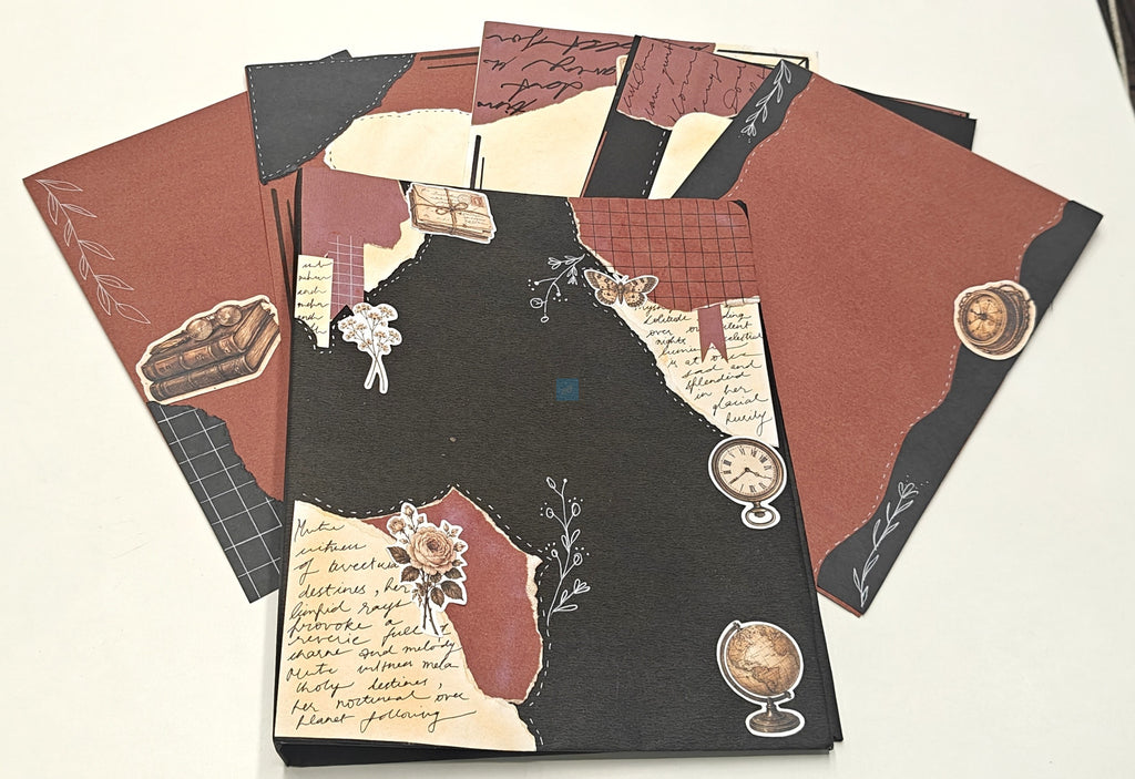 Project Banao A4 Handmade Project File & Sheets Combo – Burgundy, Black & Vintage Literary Theme | Ring Binder with 10 Designer Sheets | Retro Journal Style | Made in India