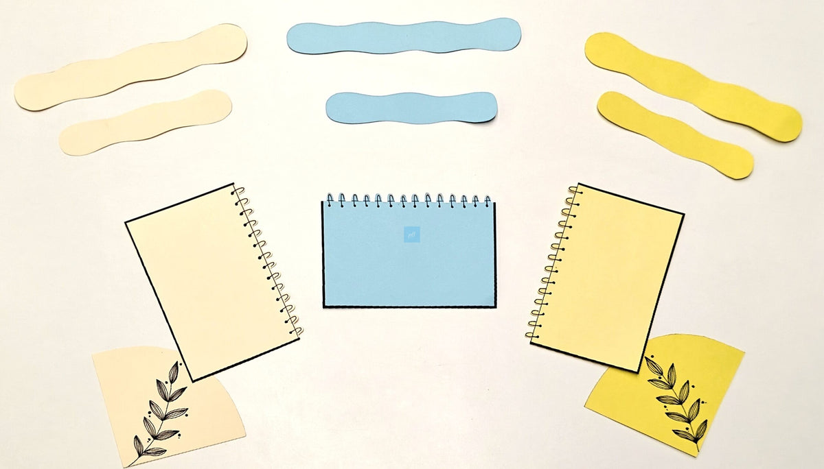 Project Banao Decoration Borders & Headings Cutouts Set - Yellow, Sky Blue & Pastel Beige Floral Leaf Theme | Borders, Headings & Subheadings, DIY School Project, Chart & Craft Decoration Supplies | Made in India