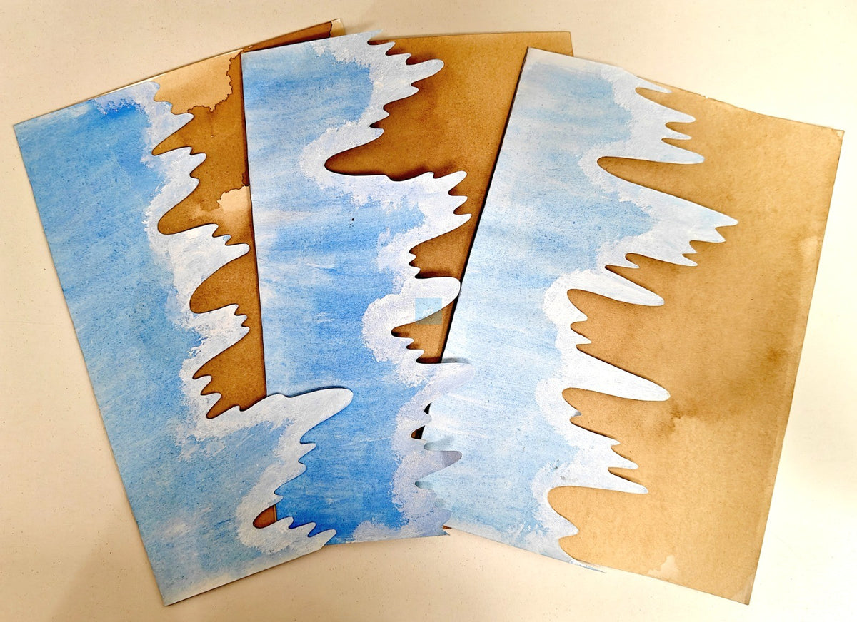 Project Banao A4 Handmade Designer Sheets | Artistic Blue & Brown Wave Pattern Craft Papers | Premium Handmade Paper for Art, Scrapbooking, Journals, Card Making & DIY Projects (Set of 10)