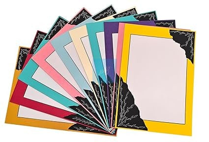 Project Banao Multicolour Handmade Designer Sheets for Art & Craft | A4 Paper with Black Leaf Corner Design, Premium Decorative Sheets for Scrapbooking, Journaling & DIY Projects | Pack of 10