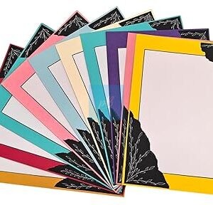 Project Banao Multicolour Handmade Designer Sheets for Art & Craft | A4 Paper with Black Leaf Corner Design, Premium Decorative Sheets for Scrapbooking, Journaling & DIY Projects | Pack of 10