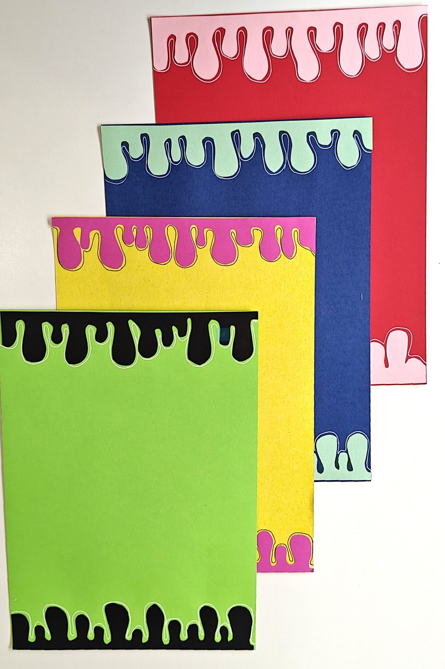 Colourful Drip Border A4 Sheets for Art & Craft | Multicolour Decorative Border Papers for School Projects, Scrapbooking, Writing & DIY Crafts | Thick Designer Sheets | Pack of 10 - Image 4