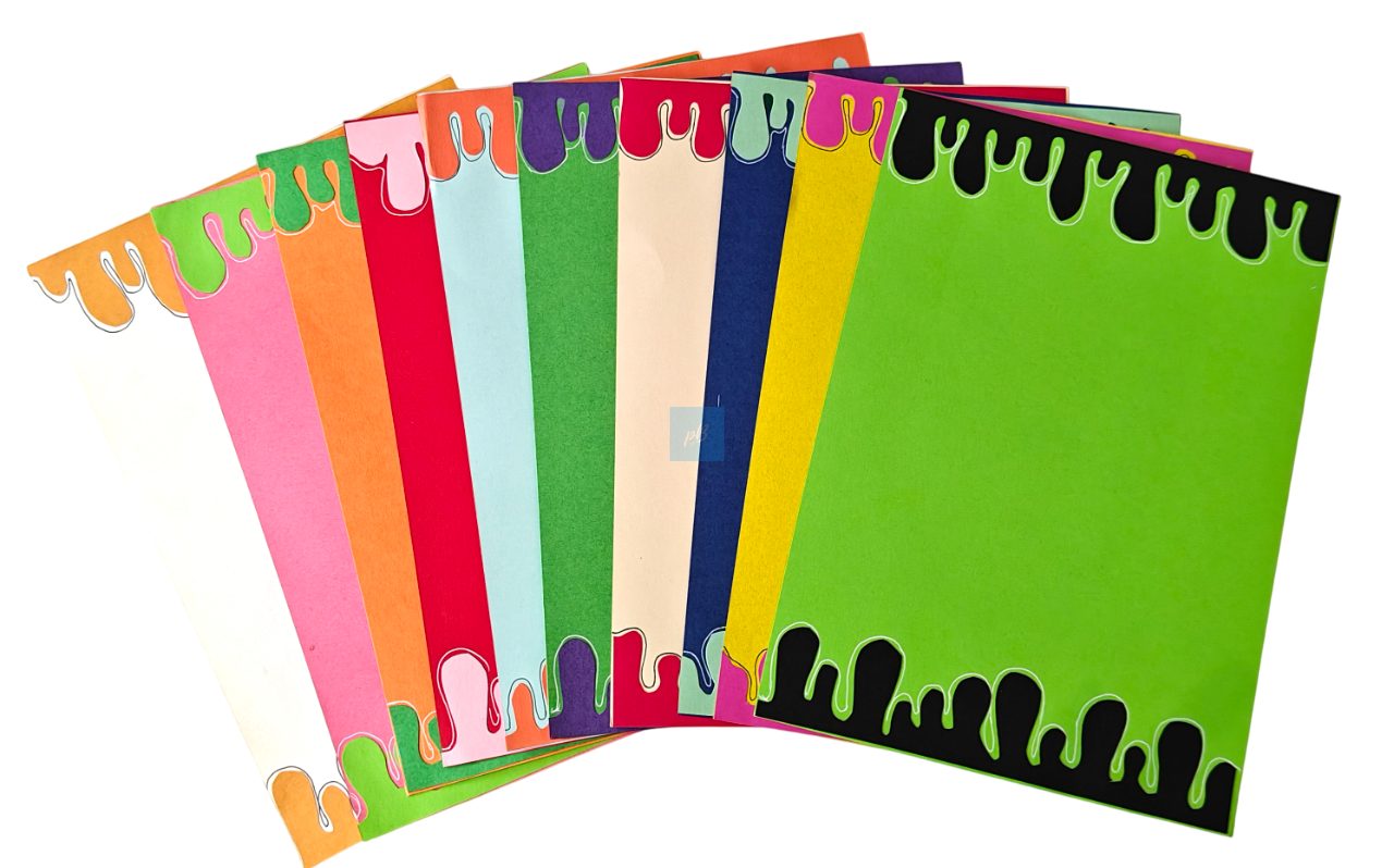 Colourful Drip Border A4 Sheets for Art & Craft | Multicolour Decorative Border Papers for School Projects, Scrapbooking, Writing & DIY Crafts | Thick Designer Sheets | Pack of 10