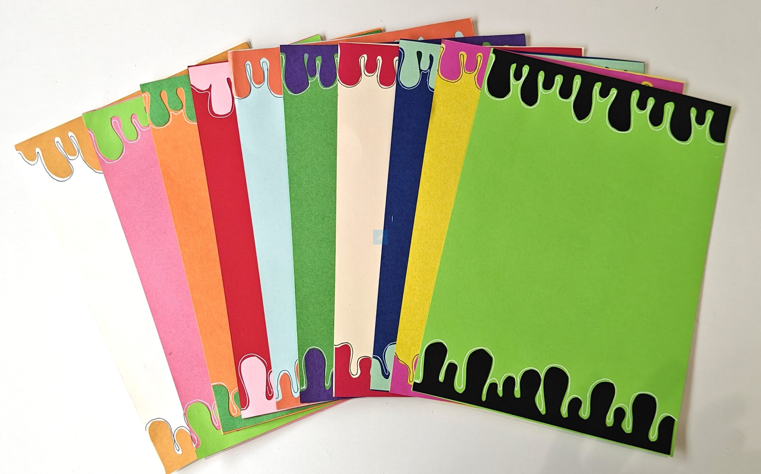 Colourful Drip Border A4 Sheets for Art & Craft | Multicolour Decorative Border Papers for School Projects, Scrapbooking, Writing & DIY Crafts | Thick Designer Sheets | Pack of 10 - Image 2