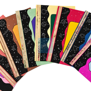 Project Banao Handmade Cosmic-Themed Scrapbook Papers – 10 Sheets Multicolour Designer Journal Paper with Black Galaxy Border & Abstract Patterns for Scrapbooking, DIY Crafts & Aesthetic Journals
