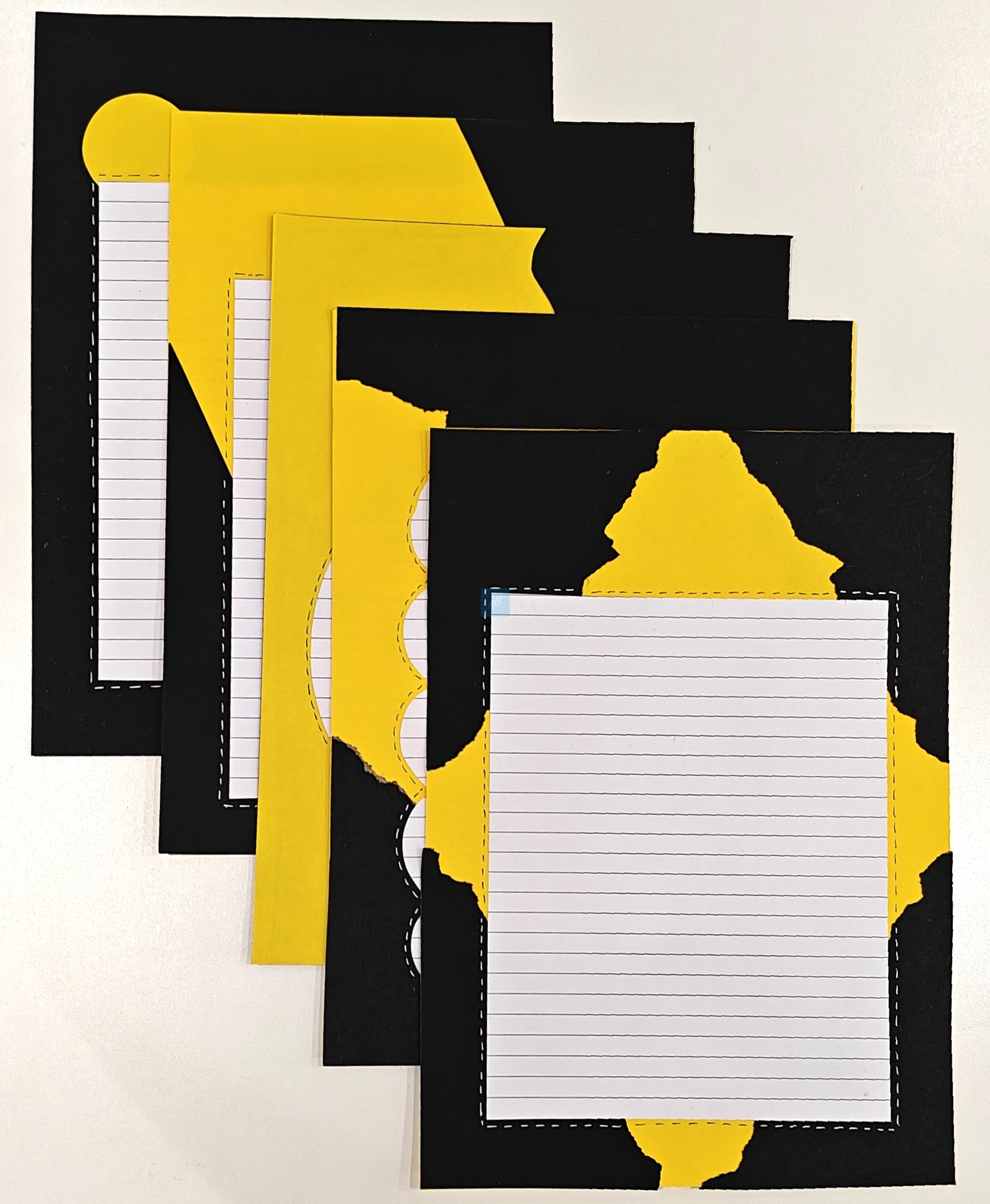 Project Banao A4 Handmade Project Sheets | 180 GSM Set of 10 – Yellow Black Aesthetic Torn Paper Design, Lined Craft Sheets, Scrapbook & Assignment Paper | Craft Sheets for School Projects - Image 6