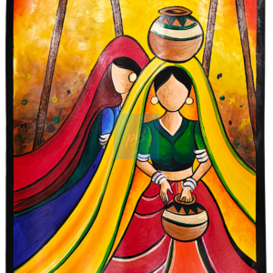 Project Banao Handmade Rajasthani Folk Art Painting of Indian Village Women with Pots | Student Project & Home Wall Décor | Traditional Indian Art | Acrylic on Paper | A3 Size | Made in India