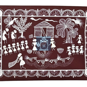 Handmade Warli Folk Art Painting of Tribal Village Life | Traditional Indian Tribal Art | Student Art Project & Home Wall Décor | Acrylic on Paper | A3 Size | Made in India