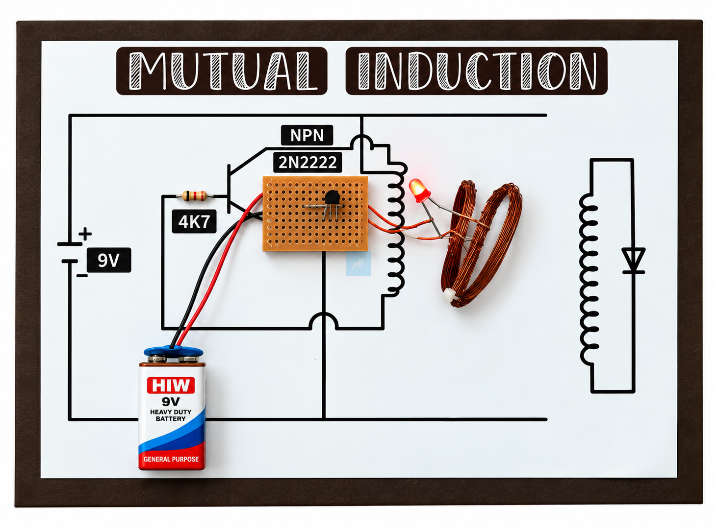 Project Banao Mutual Induction Experiment Kit with 9V Battery, LED, Induction Coils & Transistor β Educational Physics STEM Project for Students