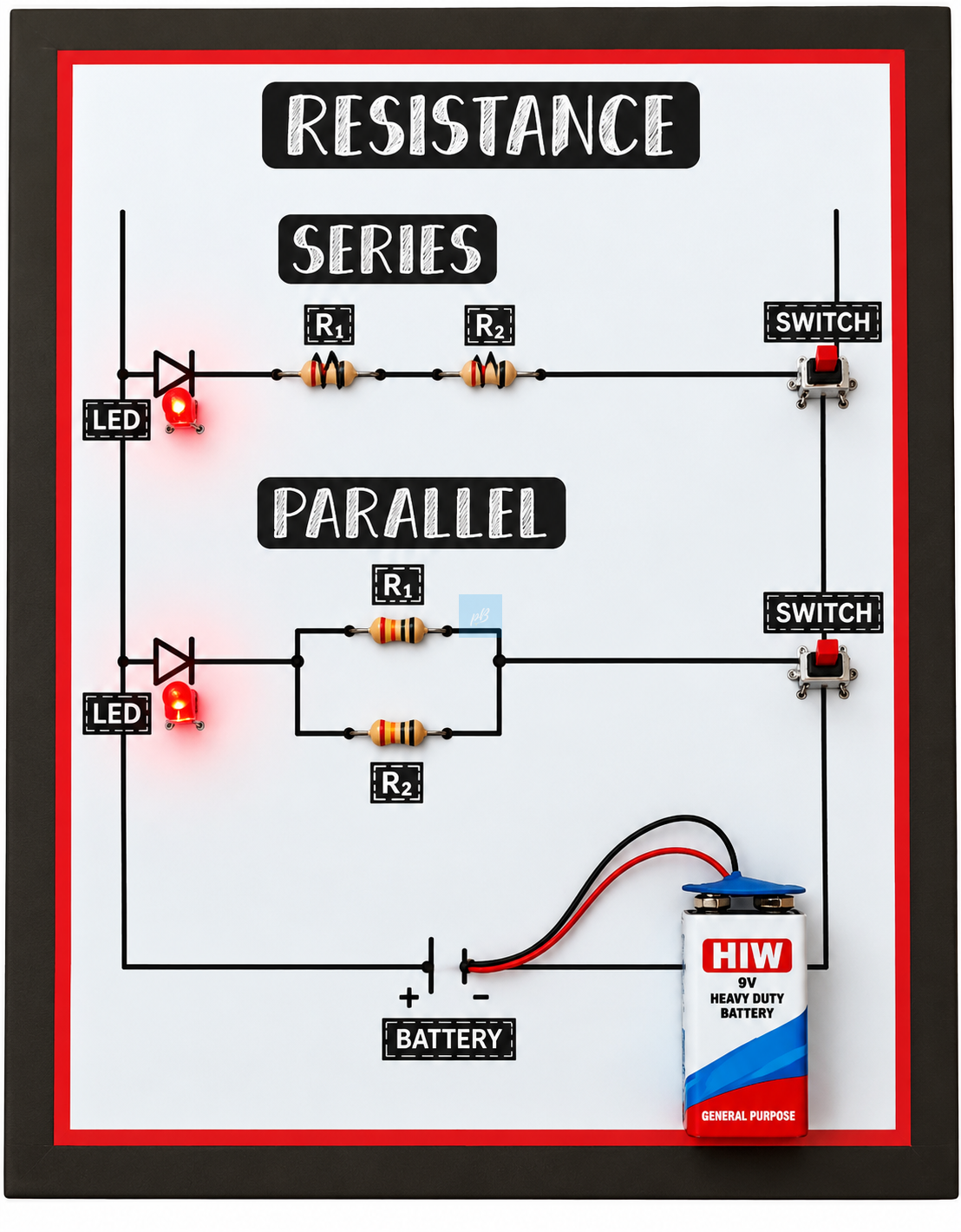 Project Banao Series and Parallel Resistance Circuit Kit with LED, Resistors, Switch & Battery – STEM Physics Electronics Learning Model for Students | DIY Educational Science Project