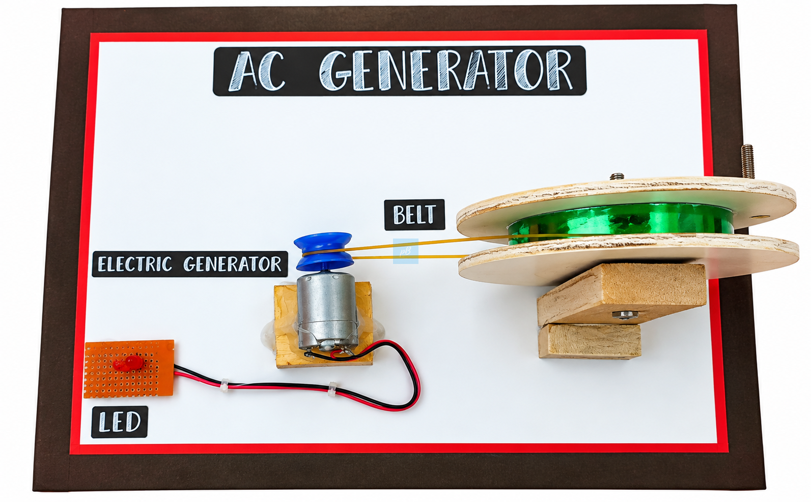 Project Banao AC Generator Working Model – Manual Handwheel Generator with LED Indicator & Belt Drive | School Science Project Kit | STEM Physics Experiment Model
