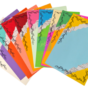 Project Banao Handmade Multicolour Designer Writing Sheets (10 pcs) | A4 Designer Paper with Leaf Border & Torn-Paper Pattern for Journaling, Scrapbooking, School Projects & DIY Crafts | Made in India