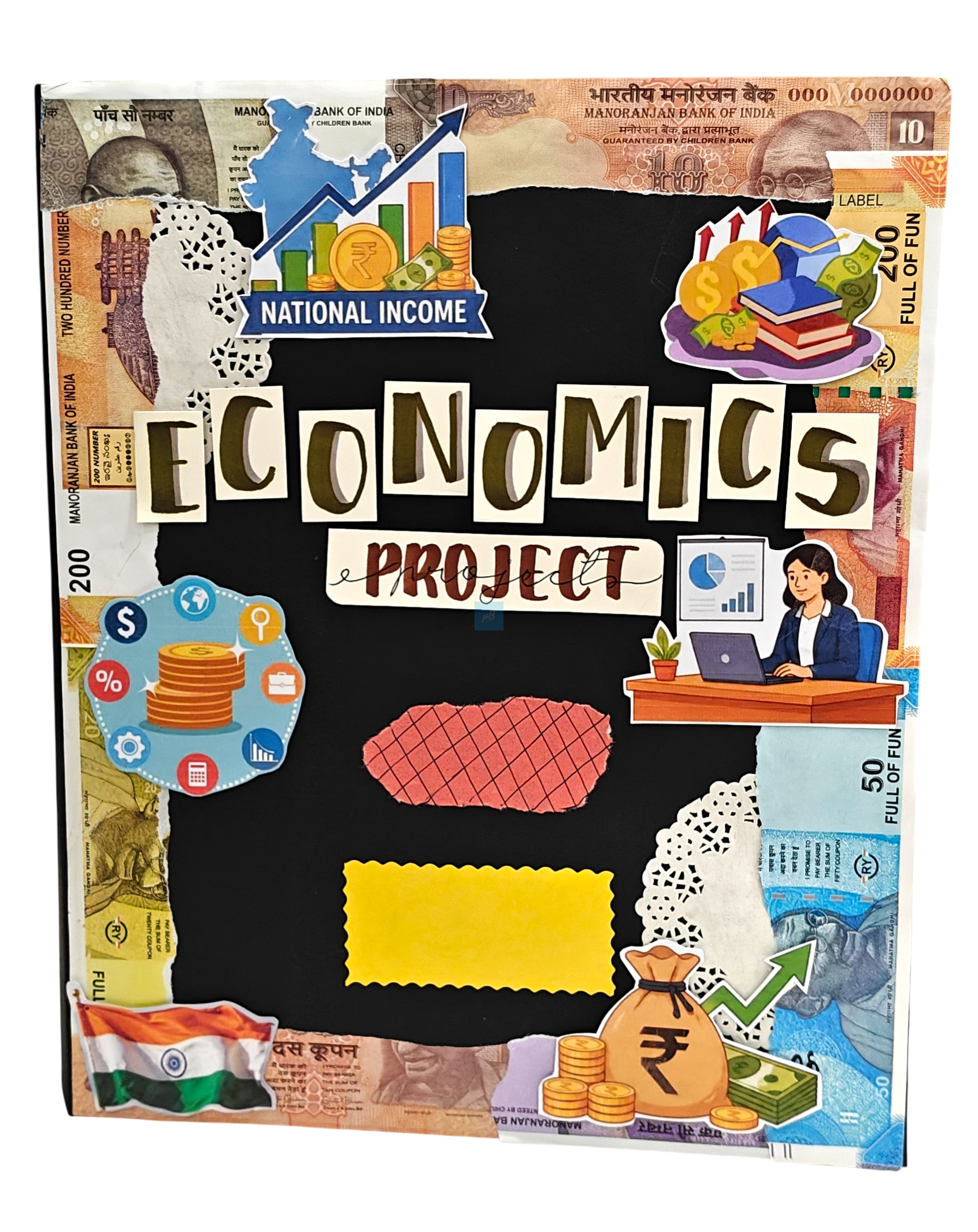 Project Banao Economics Black Currency Theme Project File Ring Binder | A4 Handmade Folder for School & College | Assignment & Practical Record File | Made in India