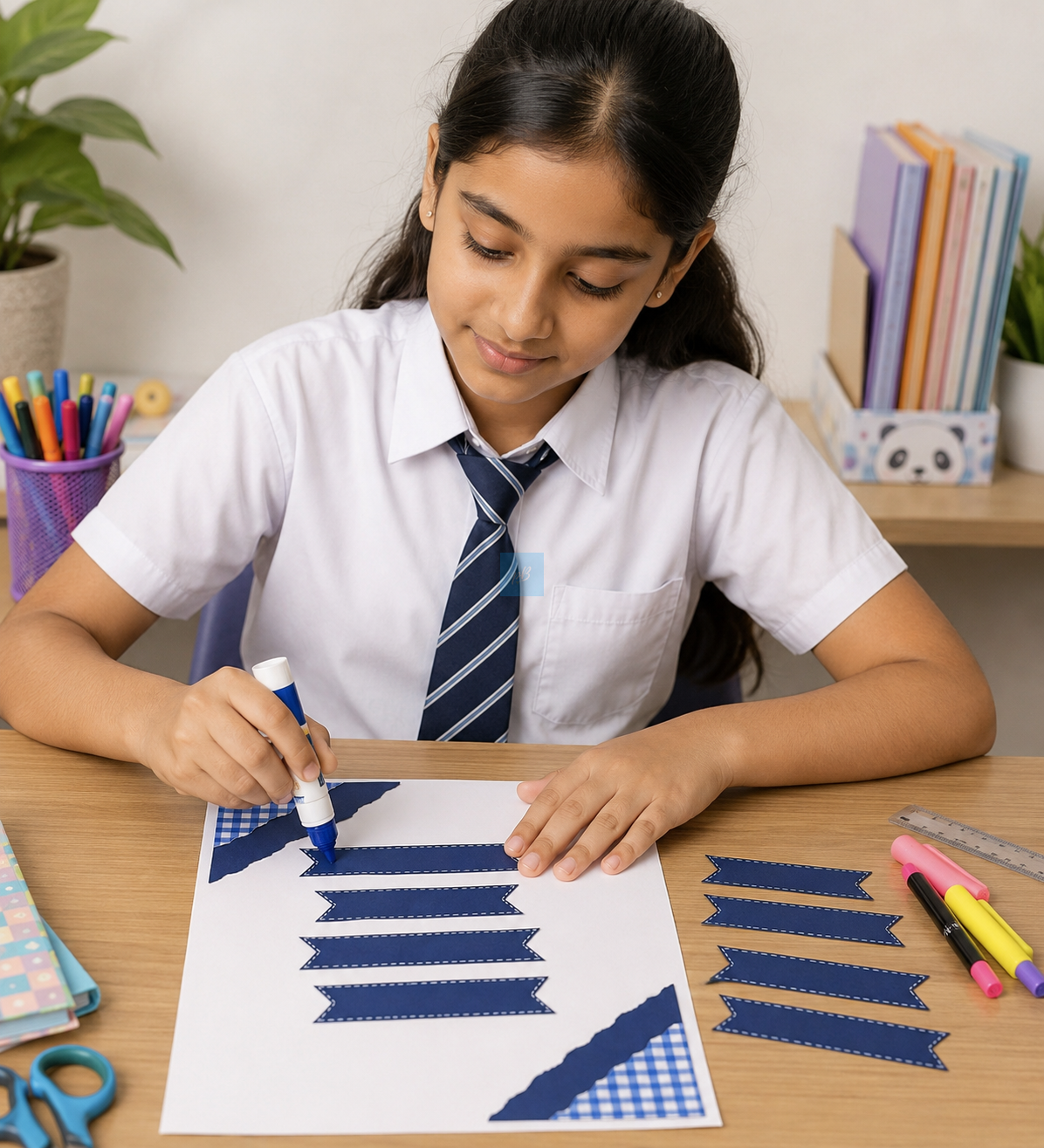 Project Banao Decoration Borders & Headings Cutouts Set - Navy Blue & White Gingham Theme | Borders, Headings & Subheadings, DIY School Project & Craft Decoration Supplies | Made in India - Image 2