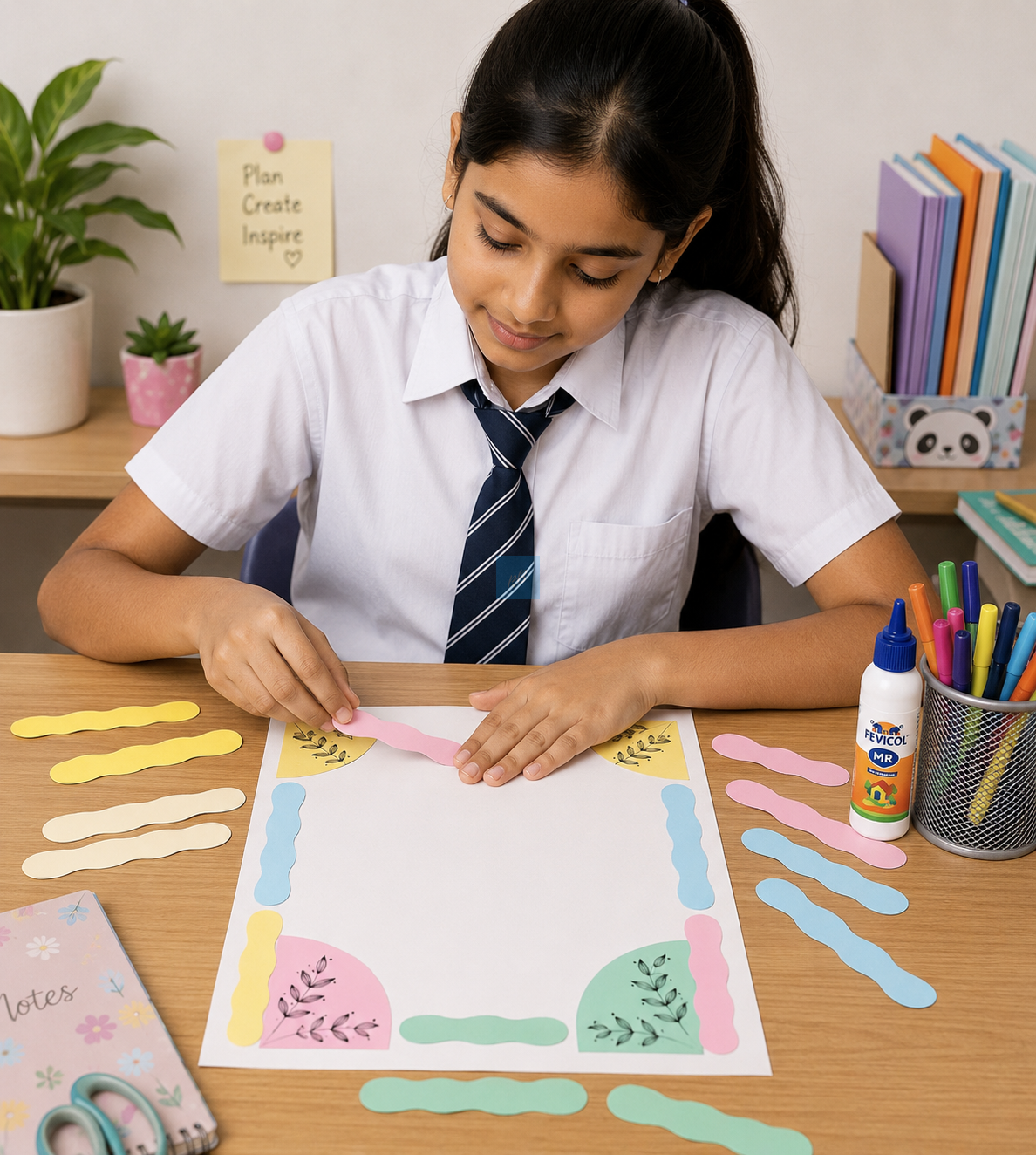 Project Banao Decoration Borders & Headings Cutouts Set - Yellow, Sky Blue & Pastel Beige Floral Leaf Theme | Borders, Headings & Subheadings, DIY School Project, Chart & Craft Decoration Supplies | Made in India - Image 2