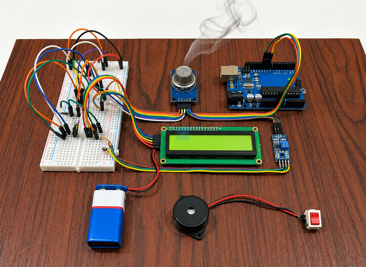 Project Banao Fire & Smoke Detection Robot Model Project Kit | Arduino UNO MQ-2 Gas & Smoke Sensor with LCD Display, Buzzer & DIY Electronics Components | STEM Science Project for School Students